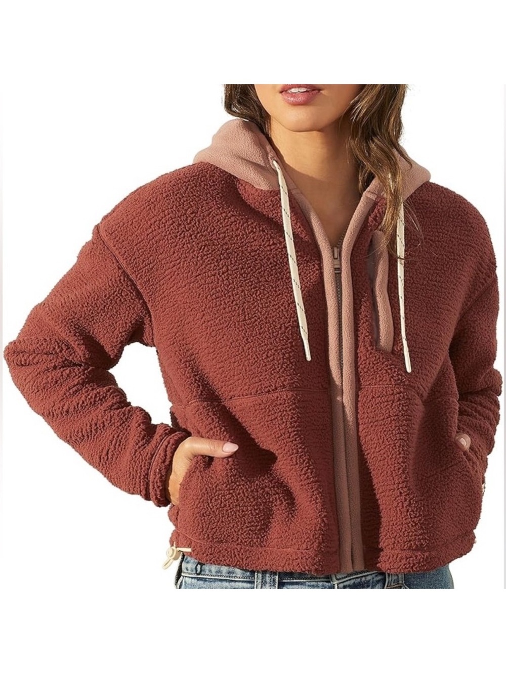 Upwest Cozy Sherpa Full Zip Autumnal Blush Small
